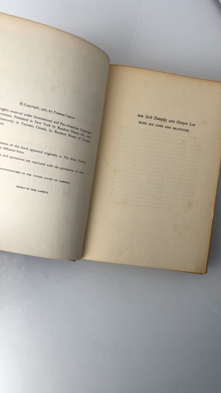 In Cold Blood Truman Capote 1965 First Edition True Crime Random House