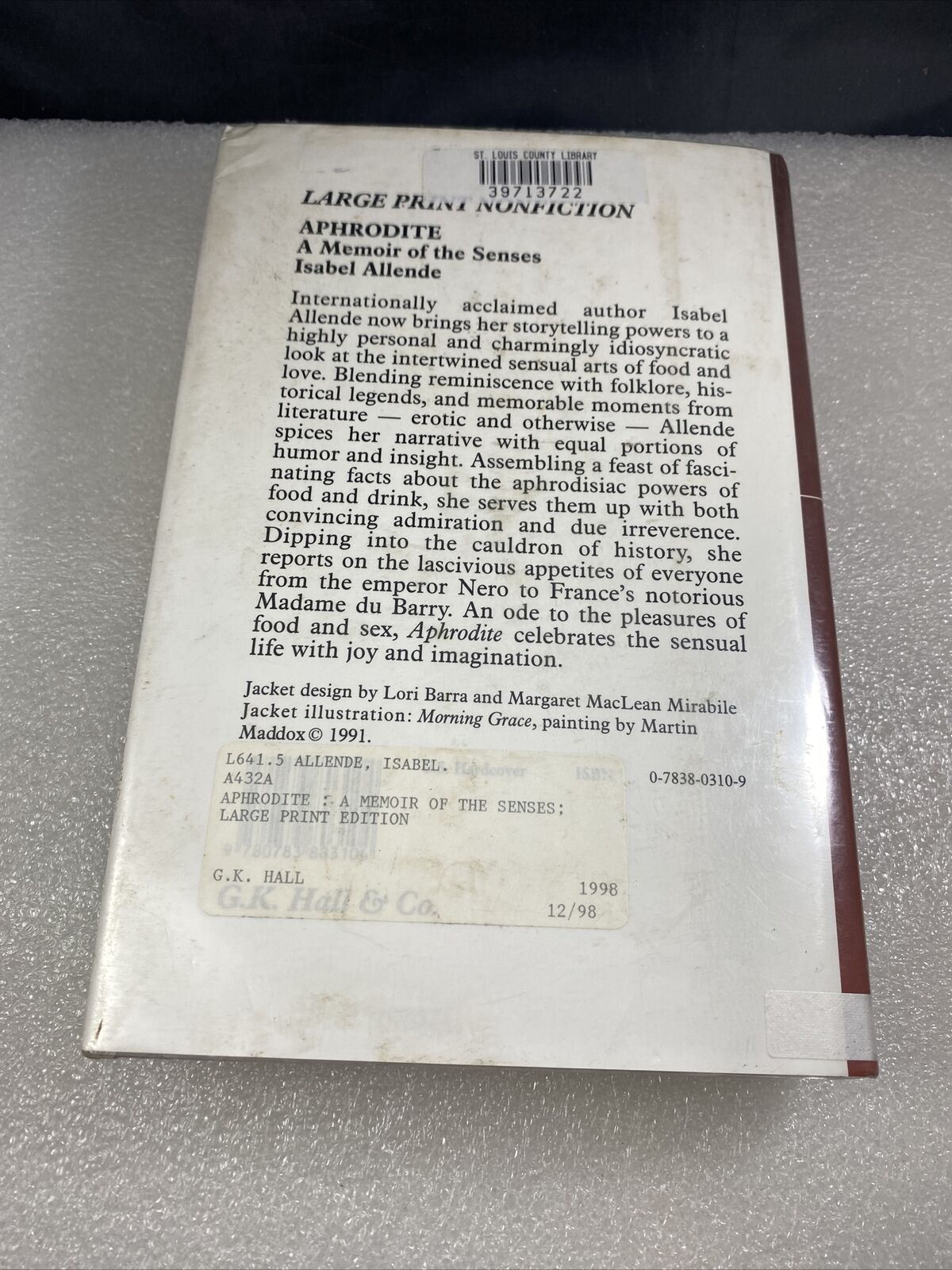 Aphrodite: A Memoir of the Senses by Isabel Allende hardcover Rare Large Print