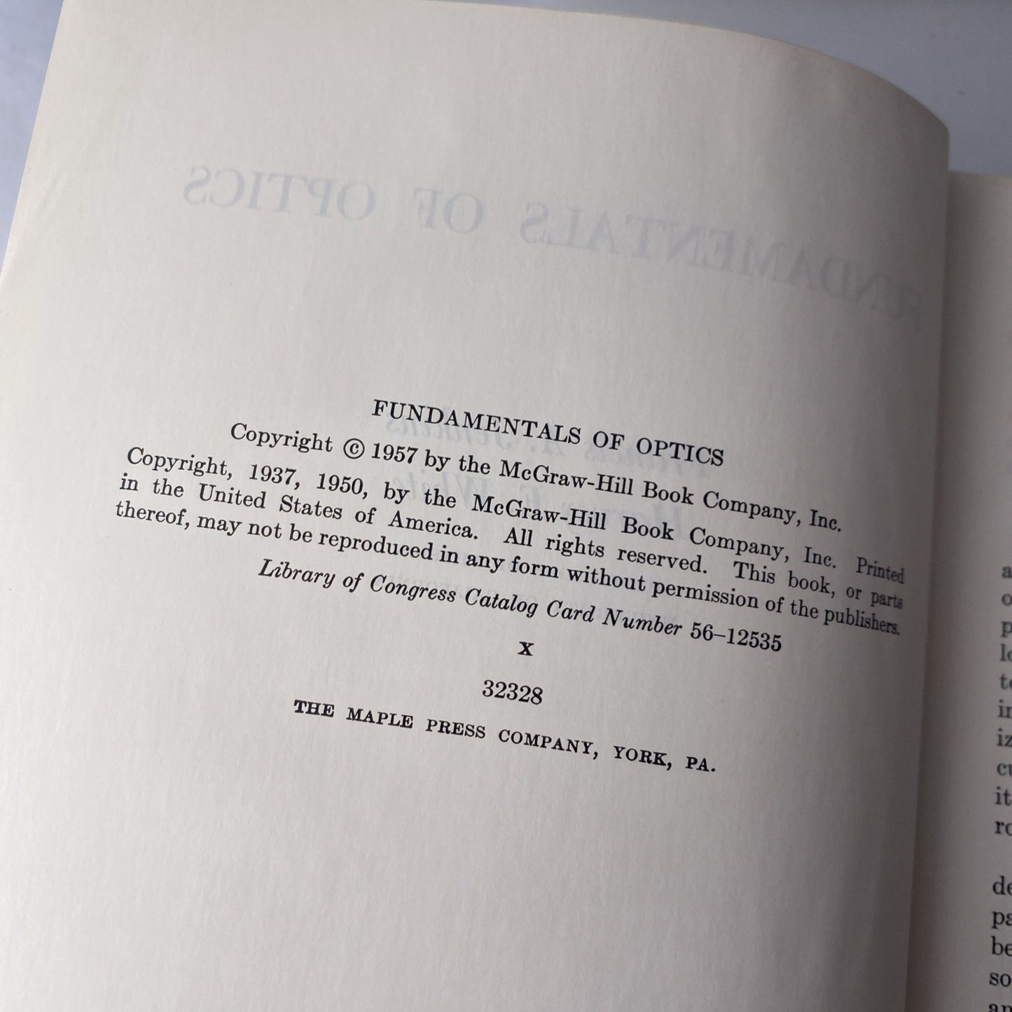 Vtg 1957 Fundamentals of Optics by Jenkins & White 3rd Edition Hardcover Used