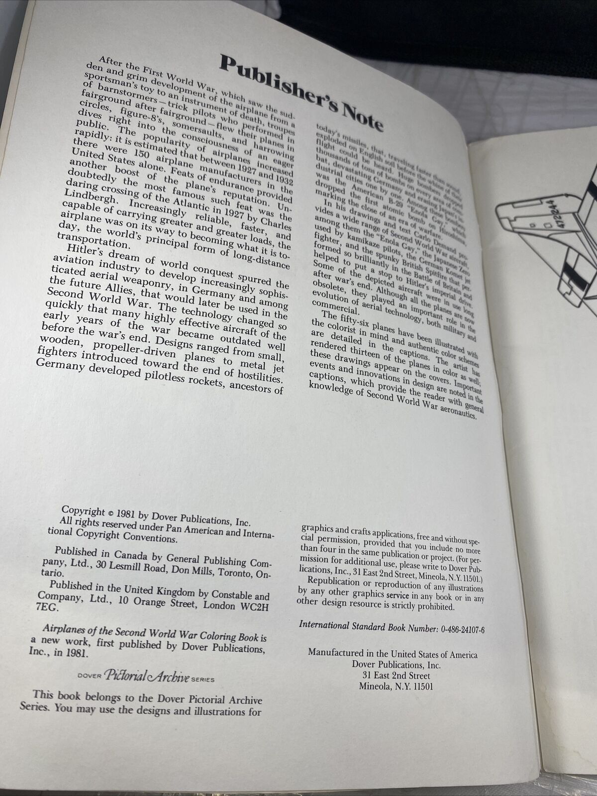 Airplanes of the Second World War Coloring Book by Carlo Demand UNUSED CLEAN VTG