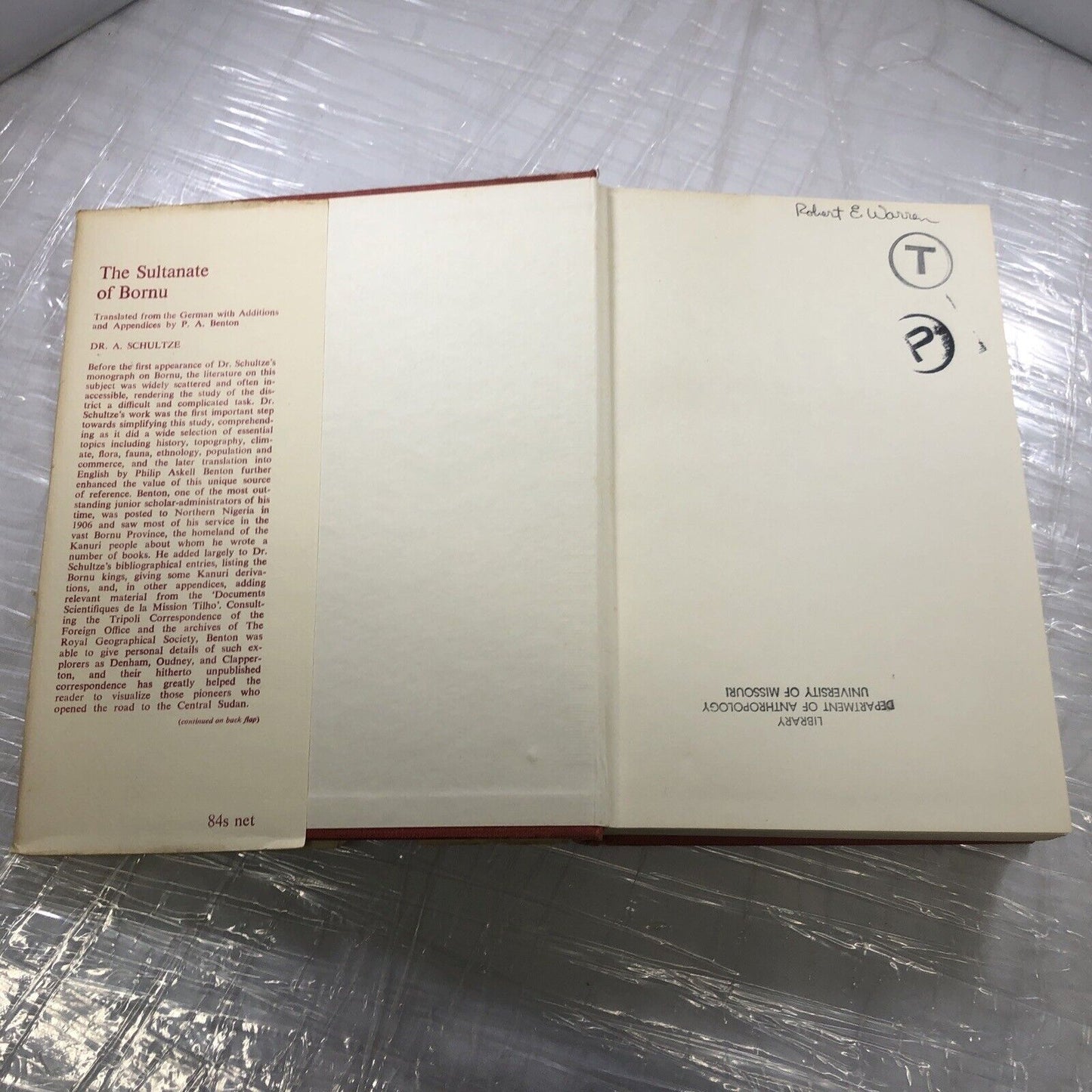 The Sultanate Of Bornu Dr. A. Schultze Rare Hardcover With DJ 1968 Ex Libris