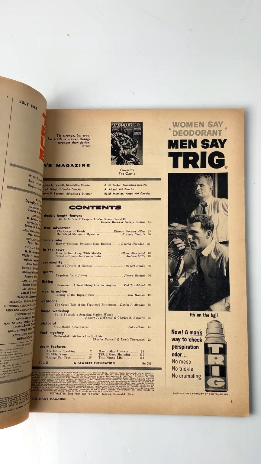True The Man's Magazine July 1958 Illustrated Fawcett Publication