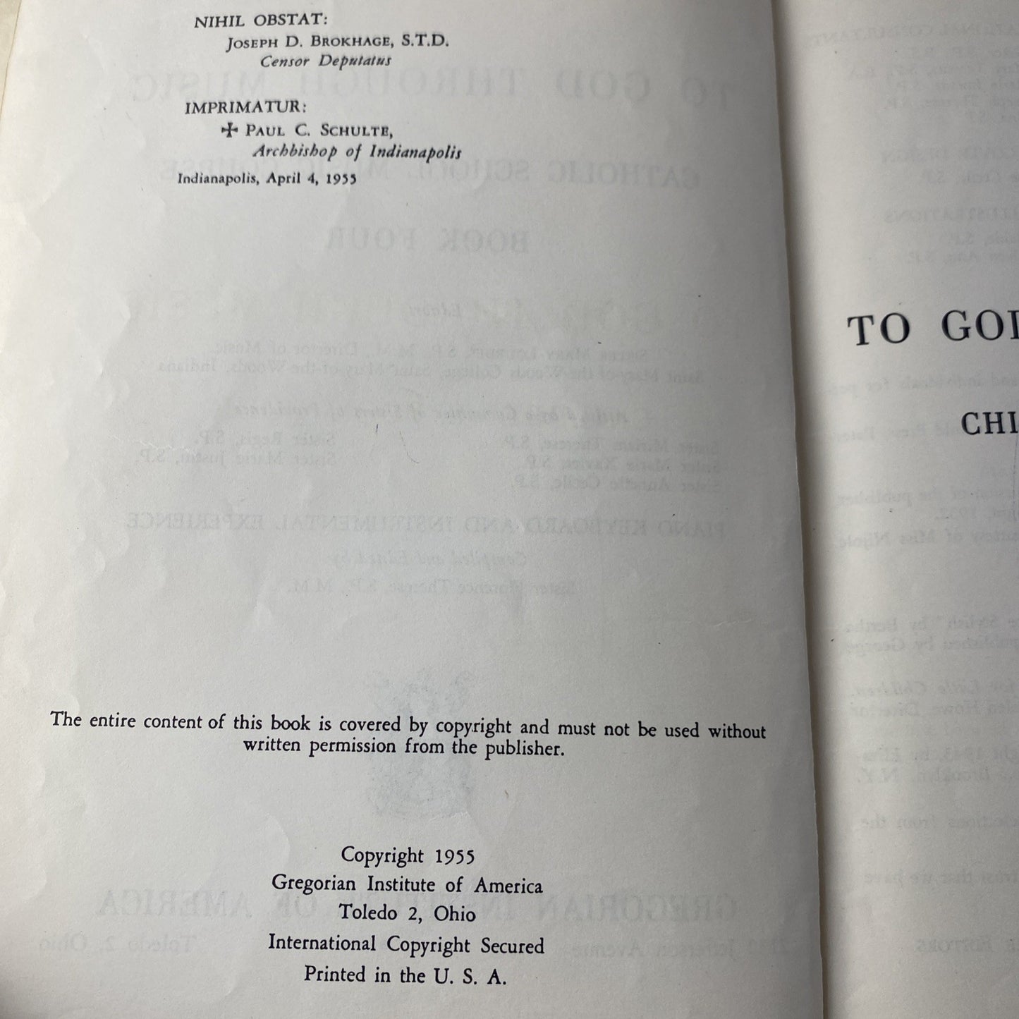 To God Through Music Book Four 4 HC 1958 Gregorian Institute of America Vintage