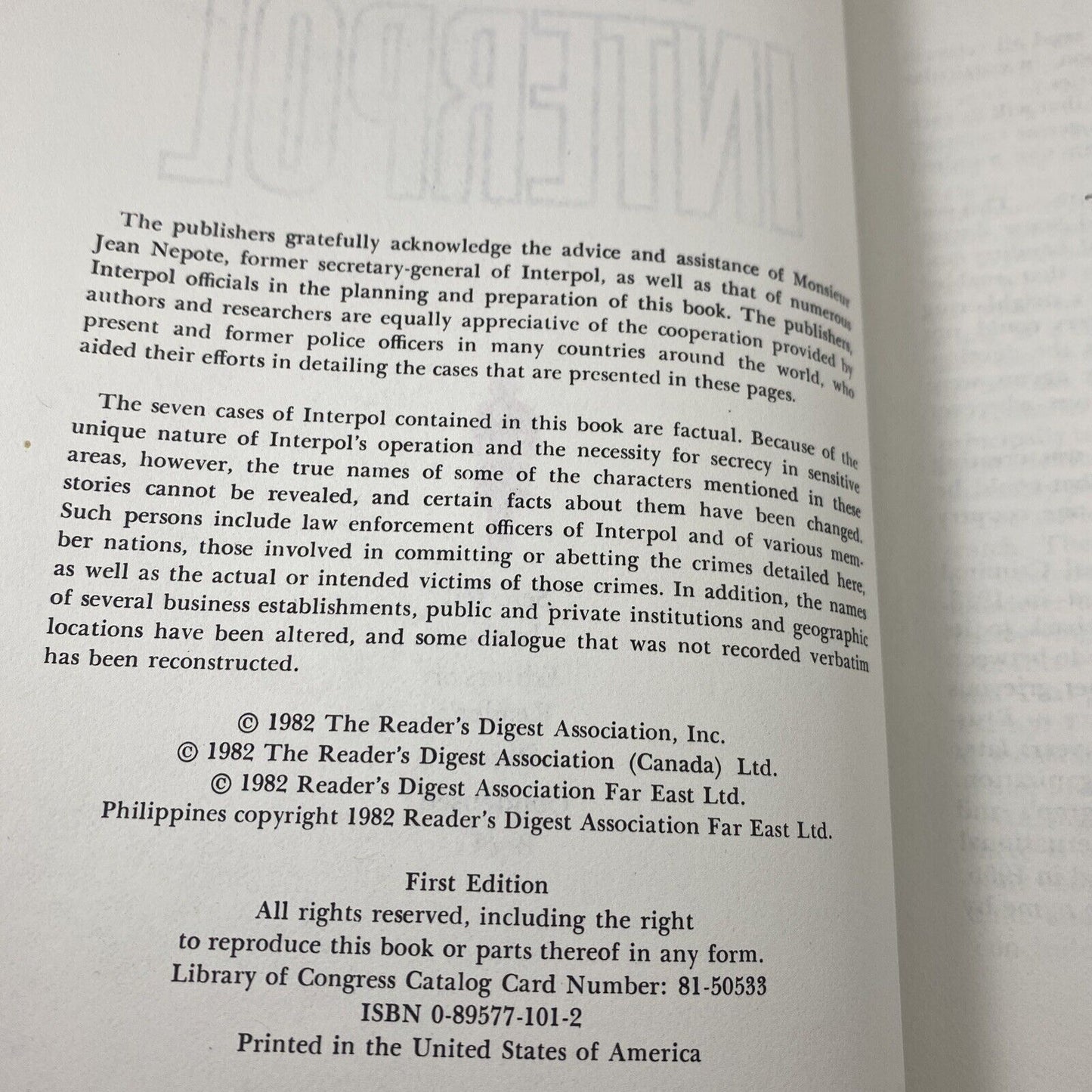 Great Cases of Interpol Hardcover Reader's Digest Editors Vintage History