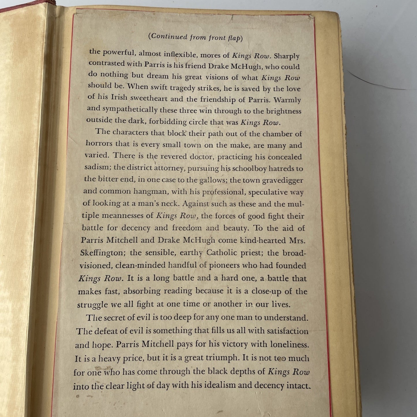 Vintage 40s Literature kings row henry bellamann 1940 Hardcover Book