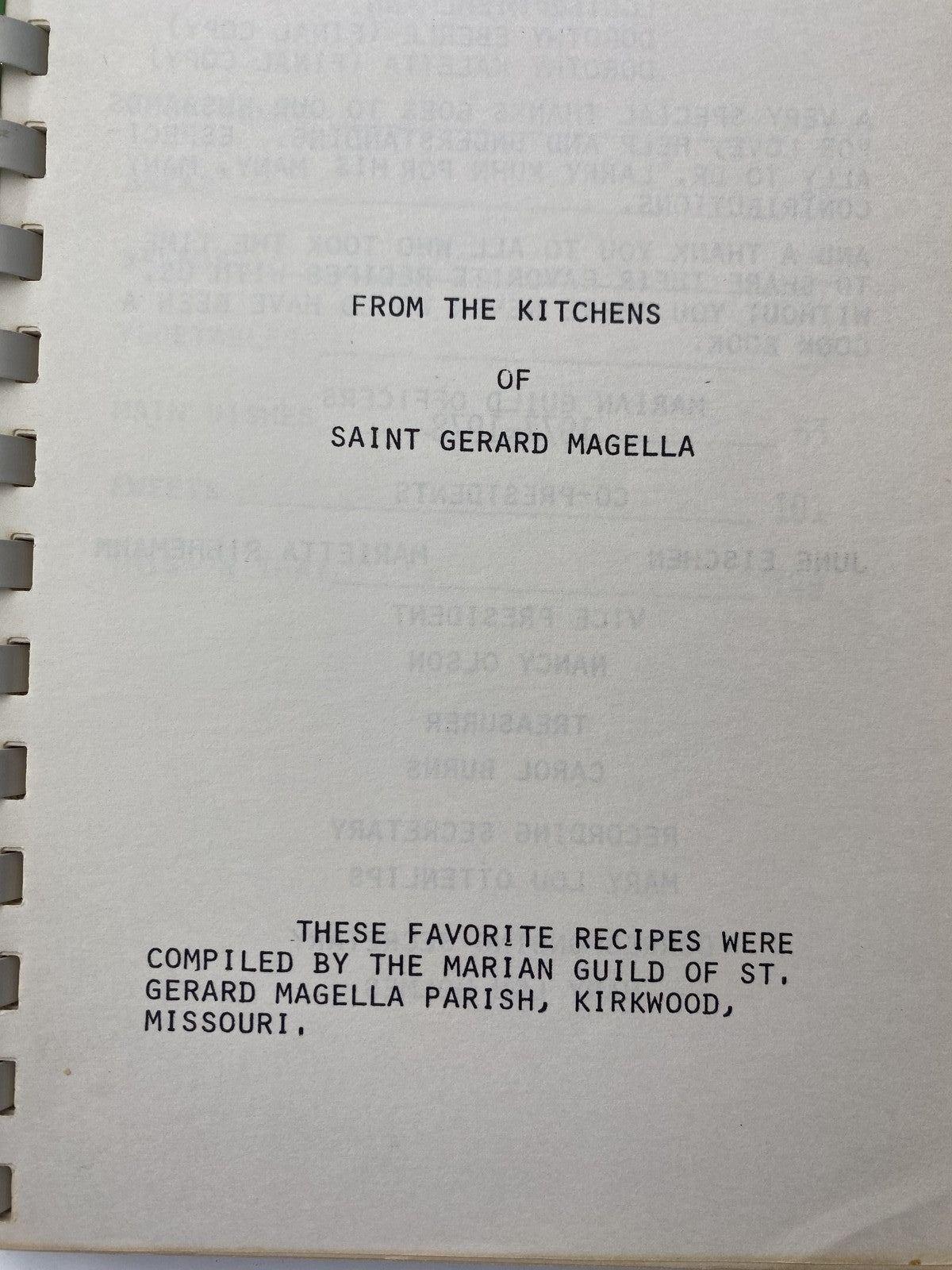 Vintage 1977 St. Gerard Majella Cookbook Missouri Spiral Bound Church Recipe Boo
