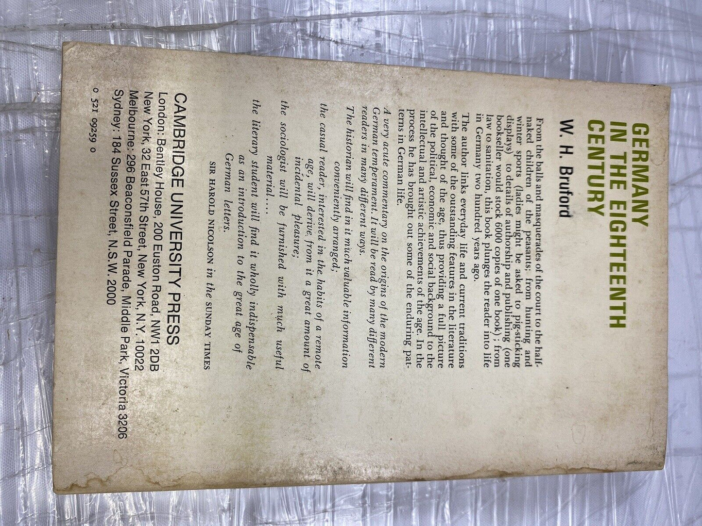 Germany in the Eighteenth Century, by W.H. Bruford SOFTCOVER (Cambridge Press