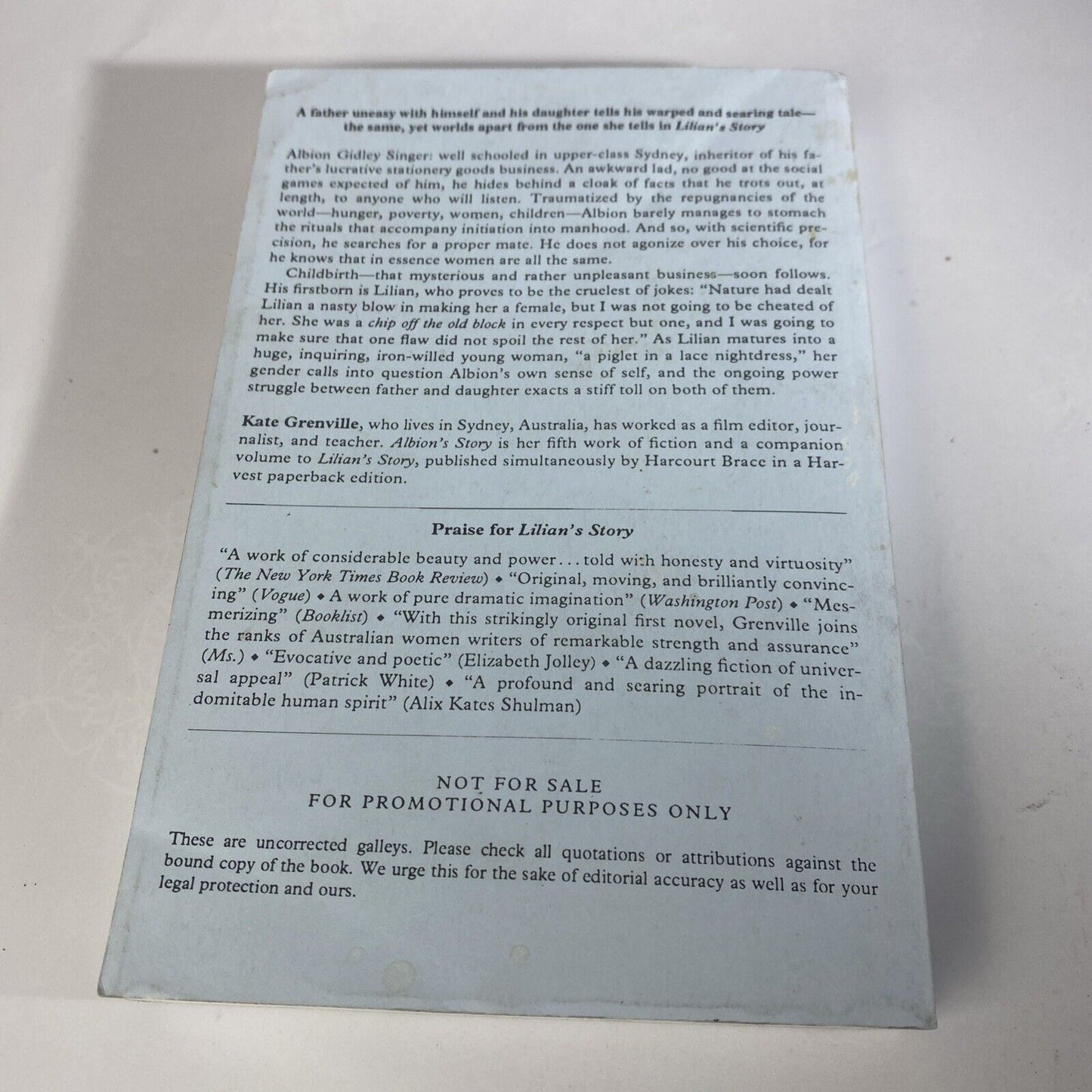 RARE UNCORRECTED PROOF See ALBIONS STORY by KATE GRENVILLE Harcourt 1993