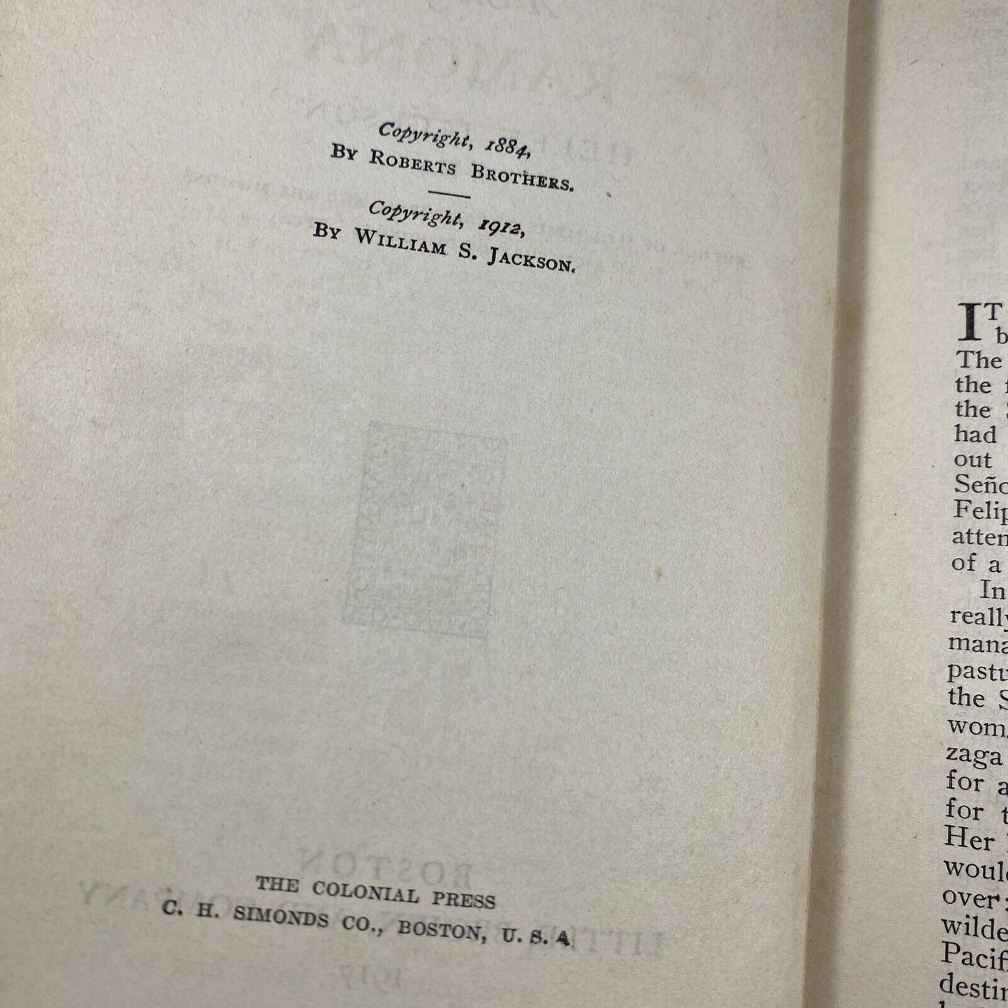 Ramona A Story By Helen Jackson - Hardcover - 1912 Print Antique Novel Fiction
