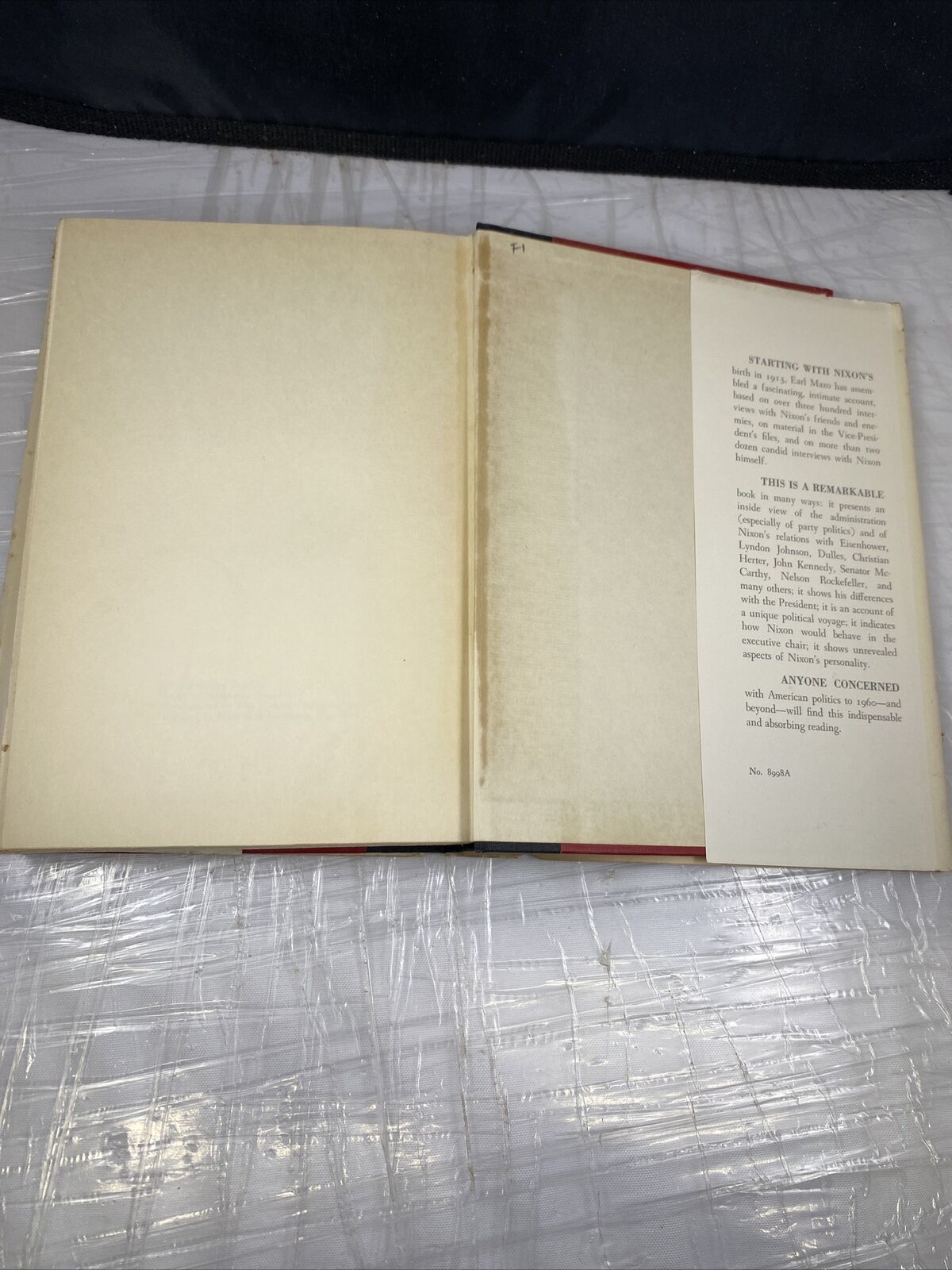 “Richard Nixon”- Earl Mazo-1959- first edition. Hardcover Dust Jacket
