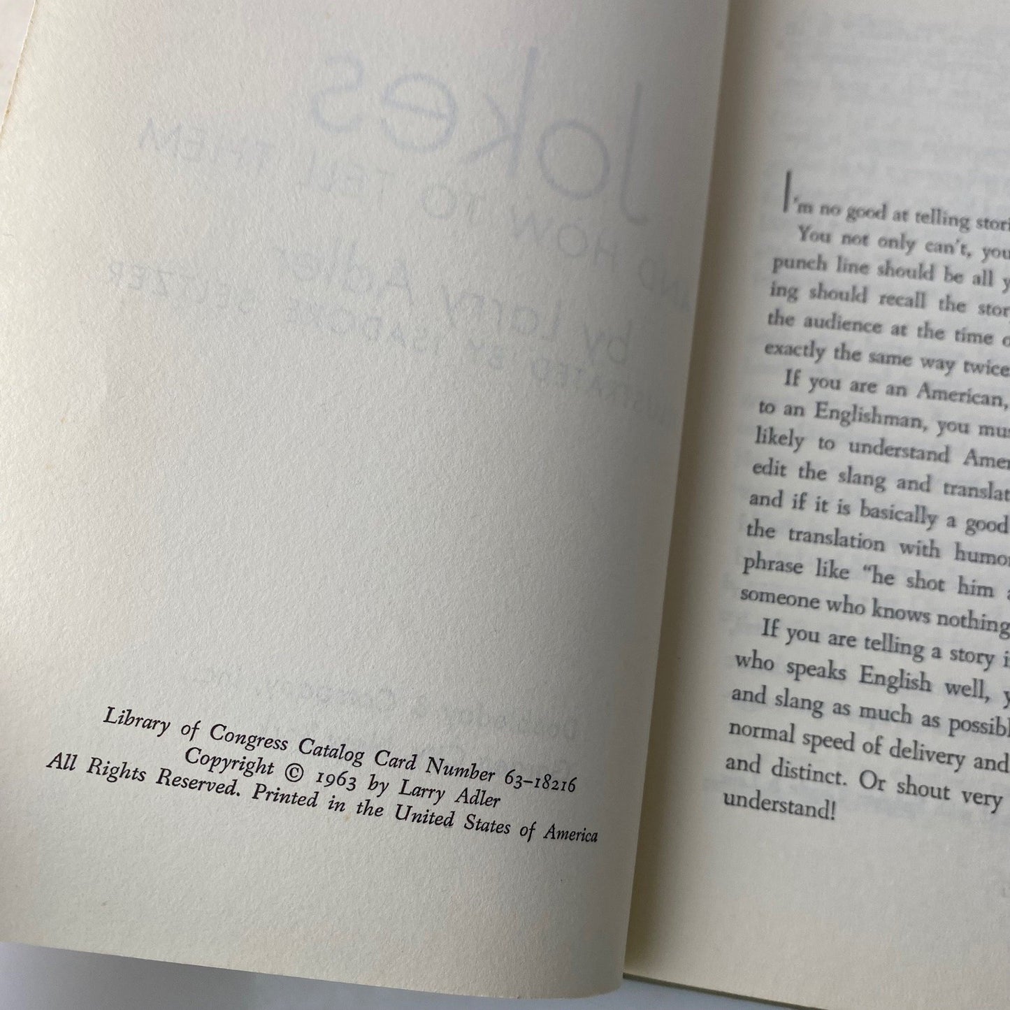 Vintage 60s book of Jokes and How to Tell Them Larry Adler 1963 First Edition
