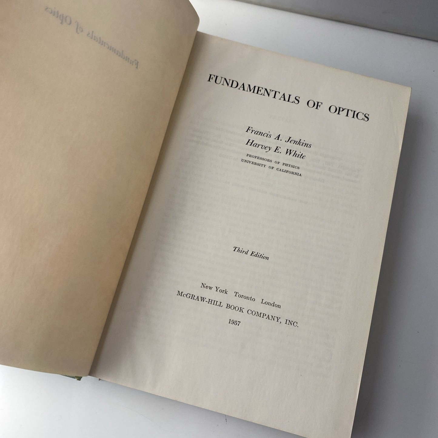 Vtg 1957 Fundamentals of Optics by Jenkins & White 3rd Edition Hardcover Used