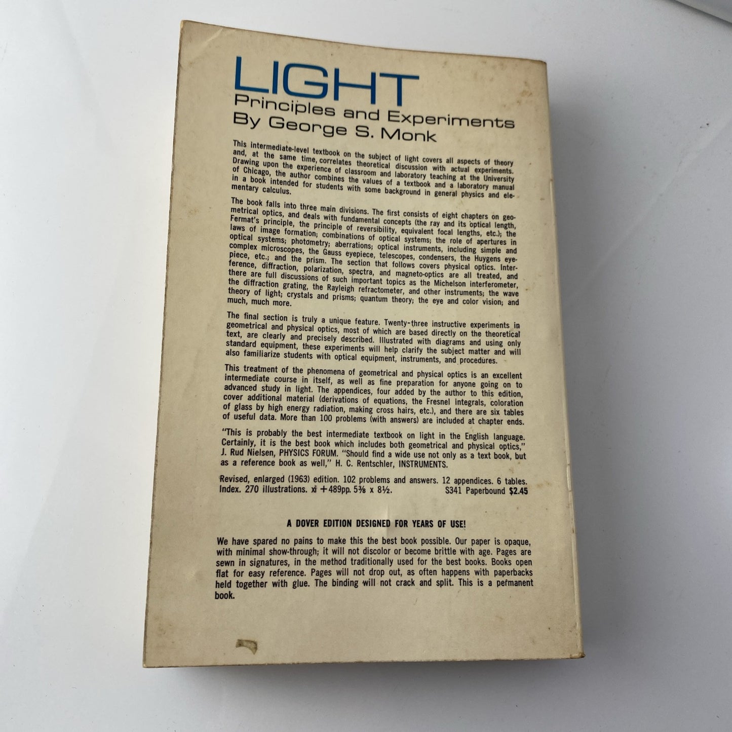 Light Principles and Experiments by George S. Monk 1963 Dover PB