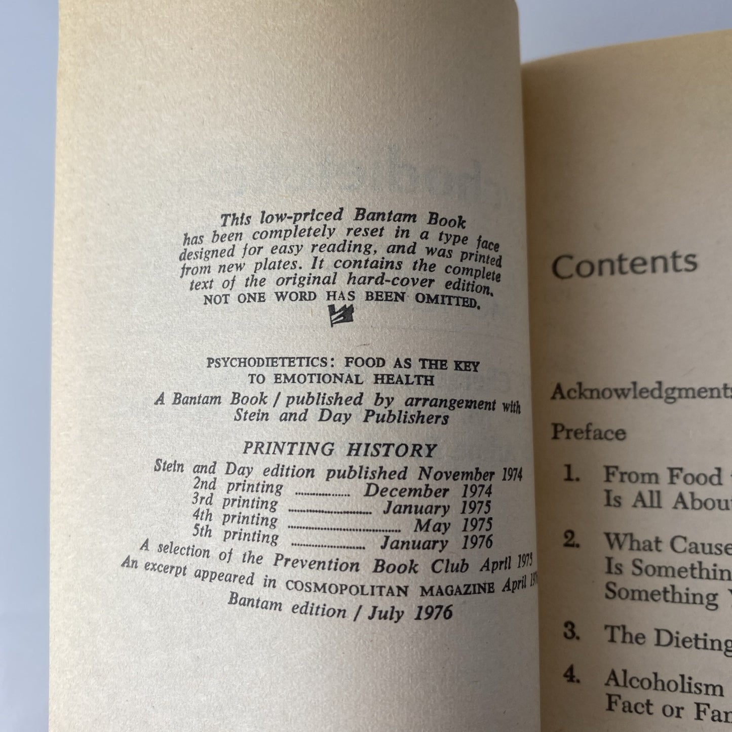 RARE! Psycho-dietetics By E. Cheraskin, W. M. Ringsdorf & A. Brecher 1978 PB