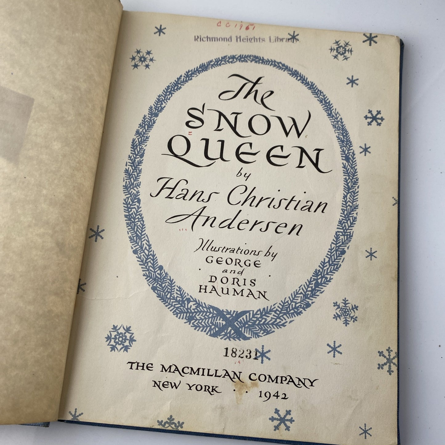 Snow Queen/ Andersen/ Corwin/ 1942 First Print hardback/ jacket Ex Library