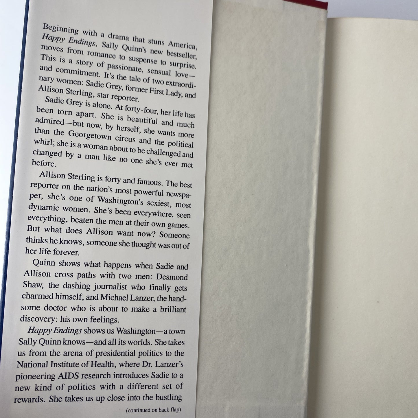 Sally Quinn Happy Endings Simon & Schuster 1991 Novel Book Club Ed
