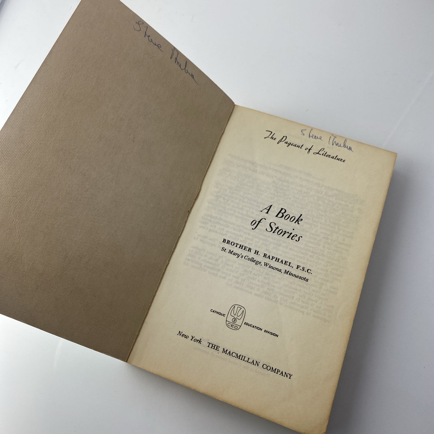 Vintage A Book Of Stories, The Pageant Of Literature 1960 By Brother H Raphael