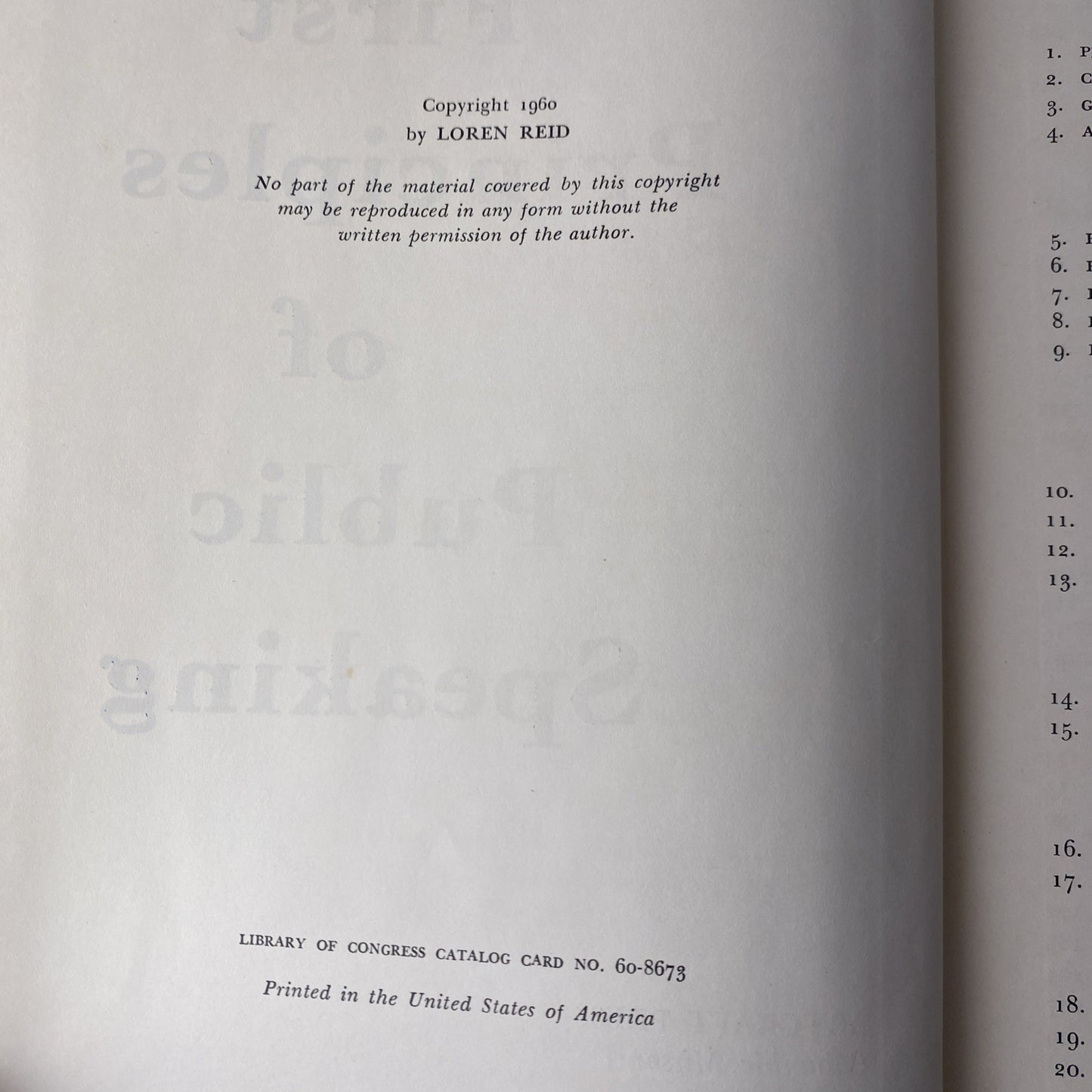1962 First Print Principles of Public Speaking Loren Reid Vintage 60s Textbook