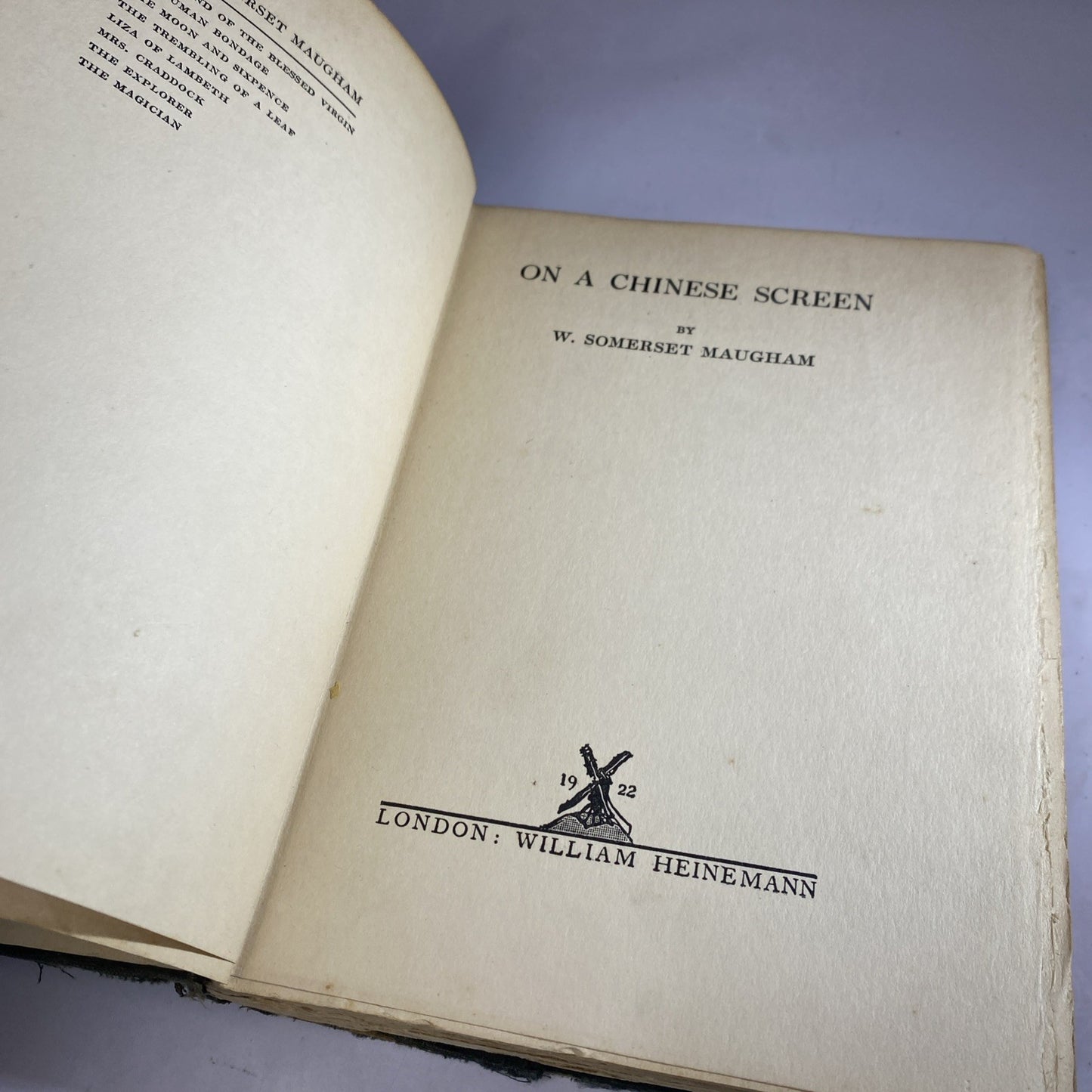 On a Chinese Screen, W. Somerset Maugham Edition HC 1922 Rare Printing Antique