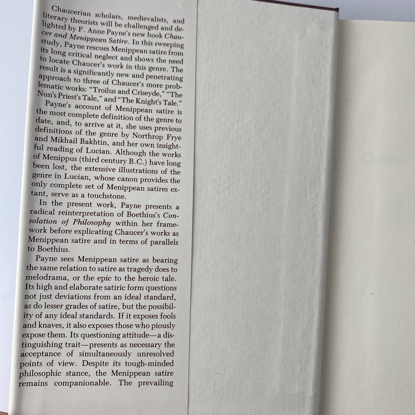 Chaucer and Menippean Satire by Payne, F.Anne Hardback Book The Fast Ship