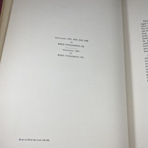 How To Find The Law 5th Edition William Roalfe 1957 by West Publishing Vintage