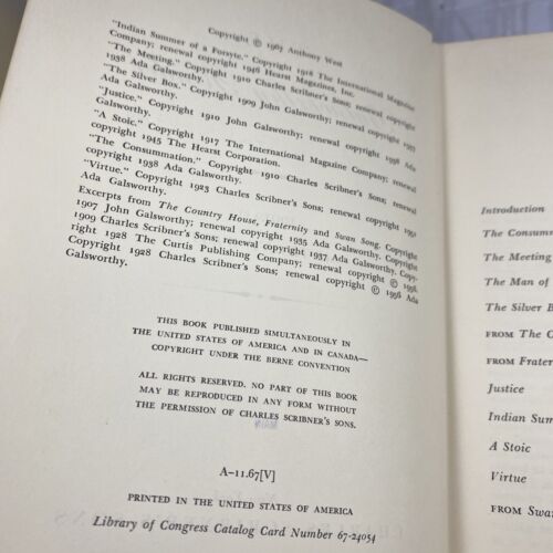 THE GALSWORTHY READER by WEST; JOHN GALSWORTHY THE FORSYTE SAGA LITERATURE