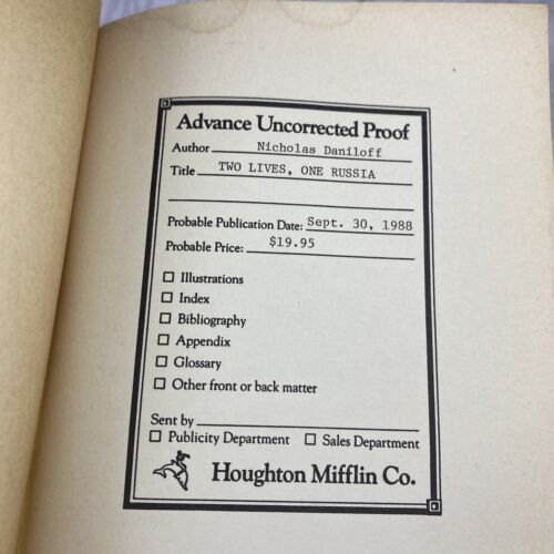 Two Lives, One Russia by Nicholas Daniloff (1988, Paperback) Rare Readers Proof