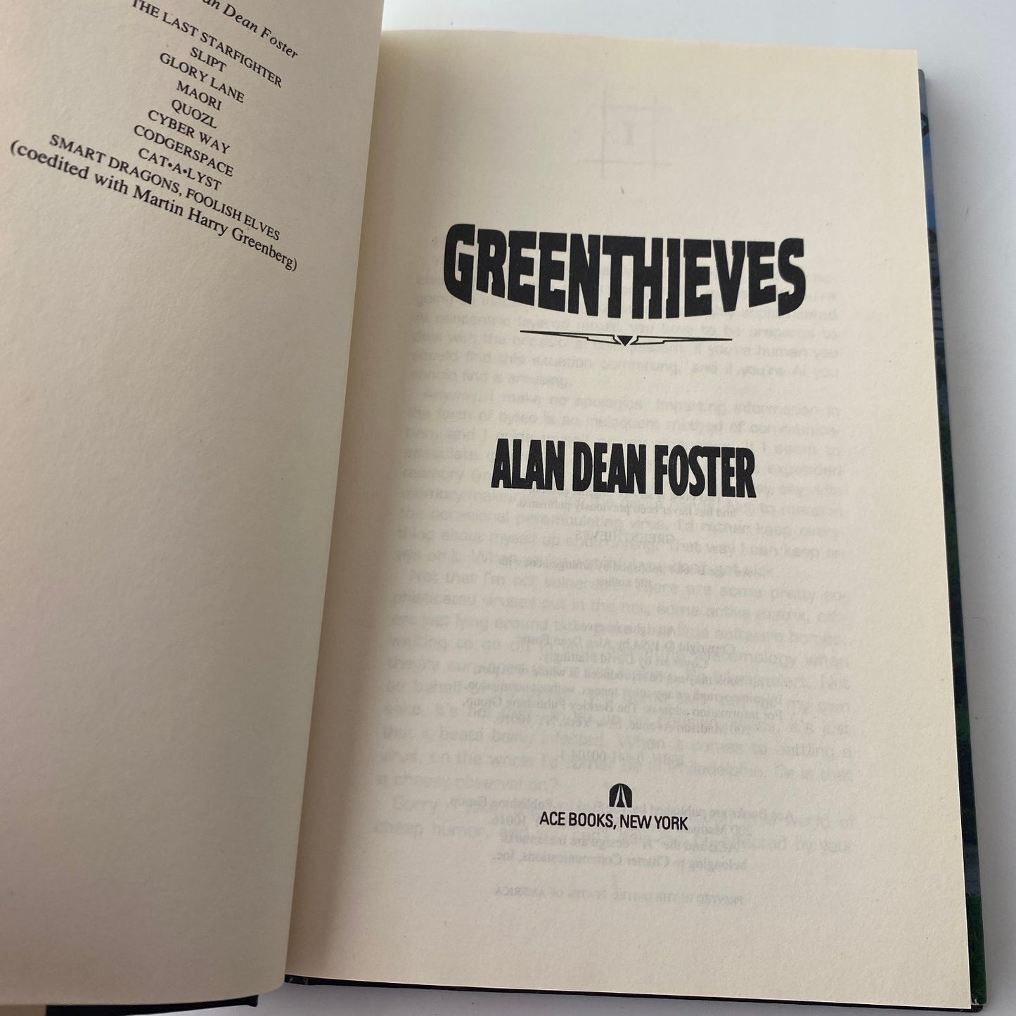 Greenthieves Alan Dean Foster 1994 First Edition Sci-Fi Ace Books
