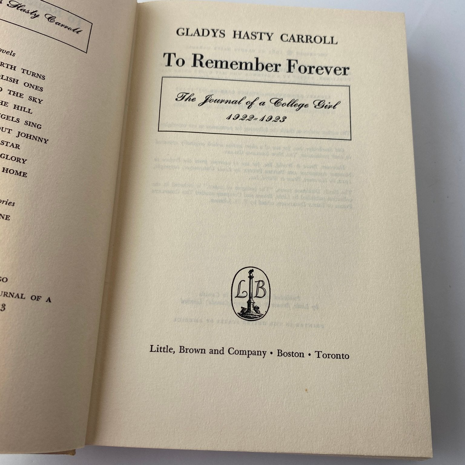 To Remember Forever Gladys Hasty Carroll 1963 First Edition Memoir Little Brown