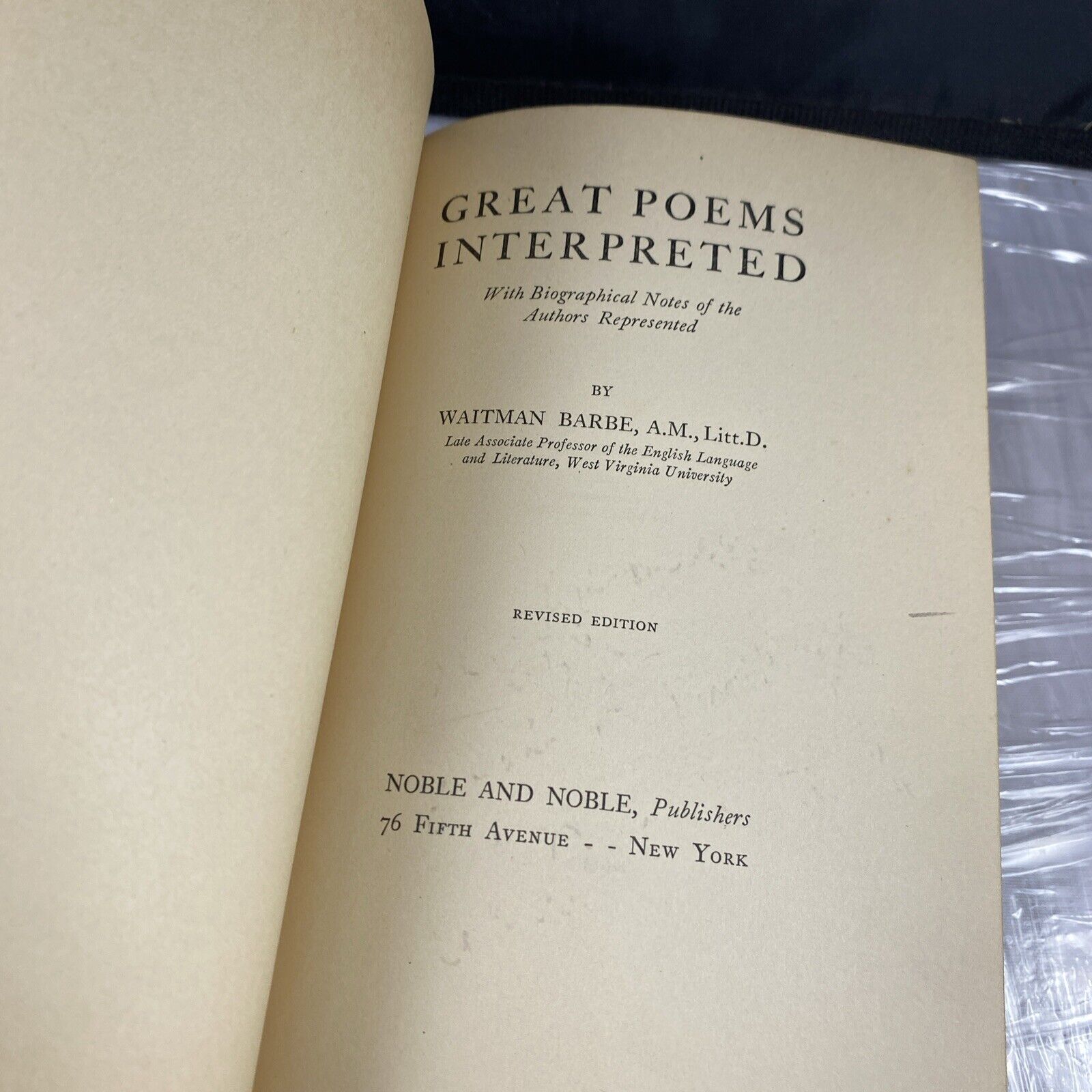 Waitman Barbe / Great Poems Interpreted Antique Vintage Poetry Book 1920s Rare