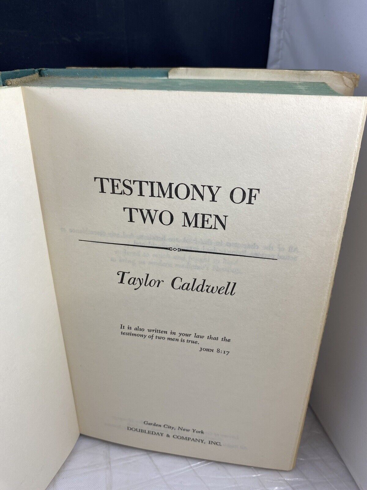 TESTIMONY OF TWO MEN By Taylor Caldwell 1968 Hardcover Book Club Edition