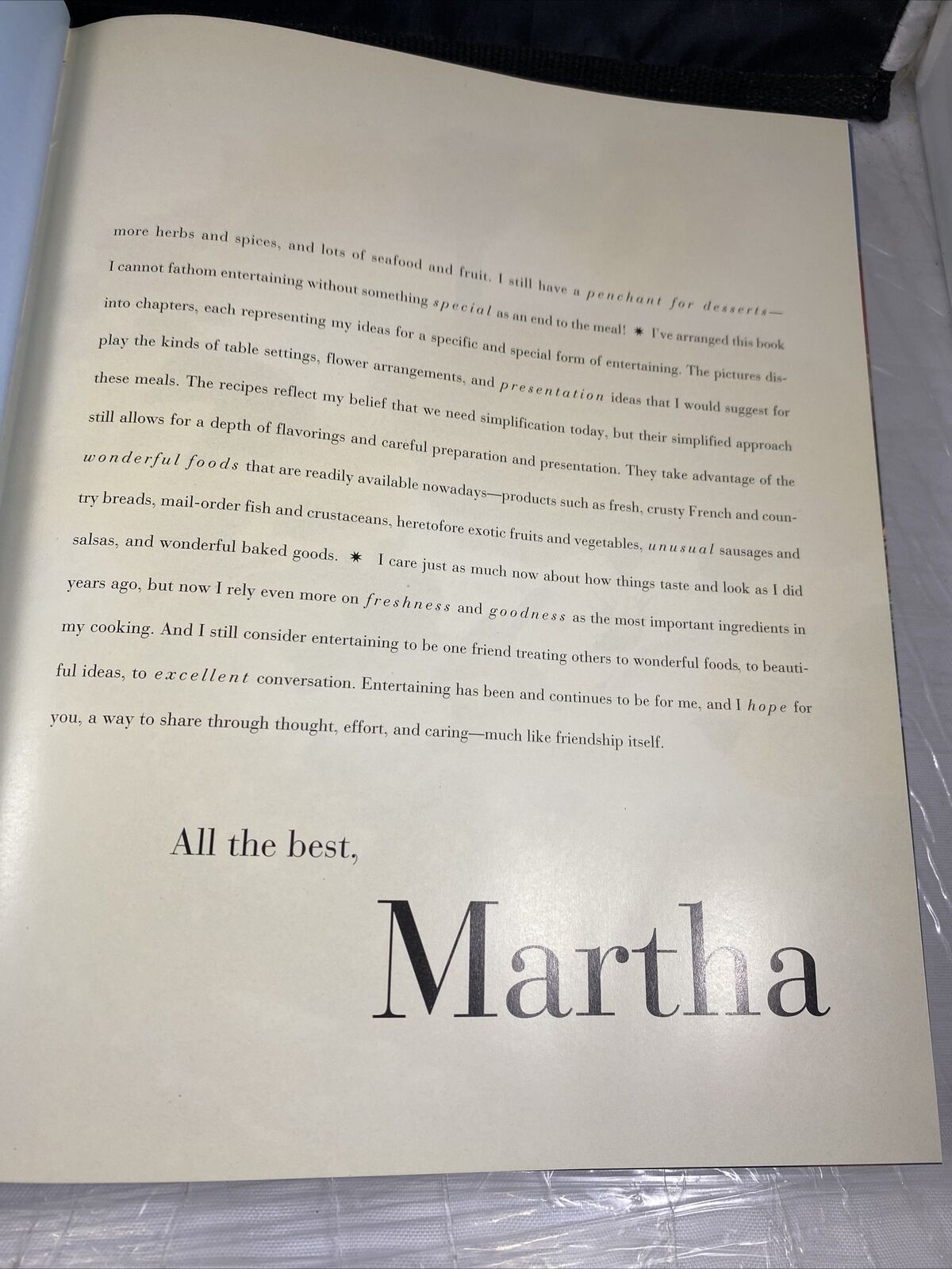 Signed Martha Stewart's Menus for Entertaining by Martha Stewart 90s Cookbook