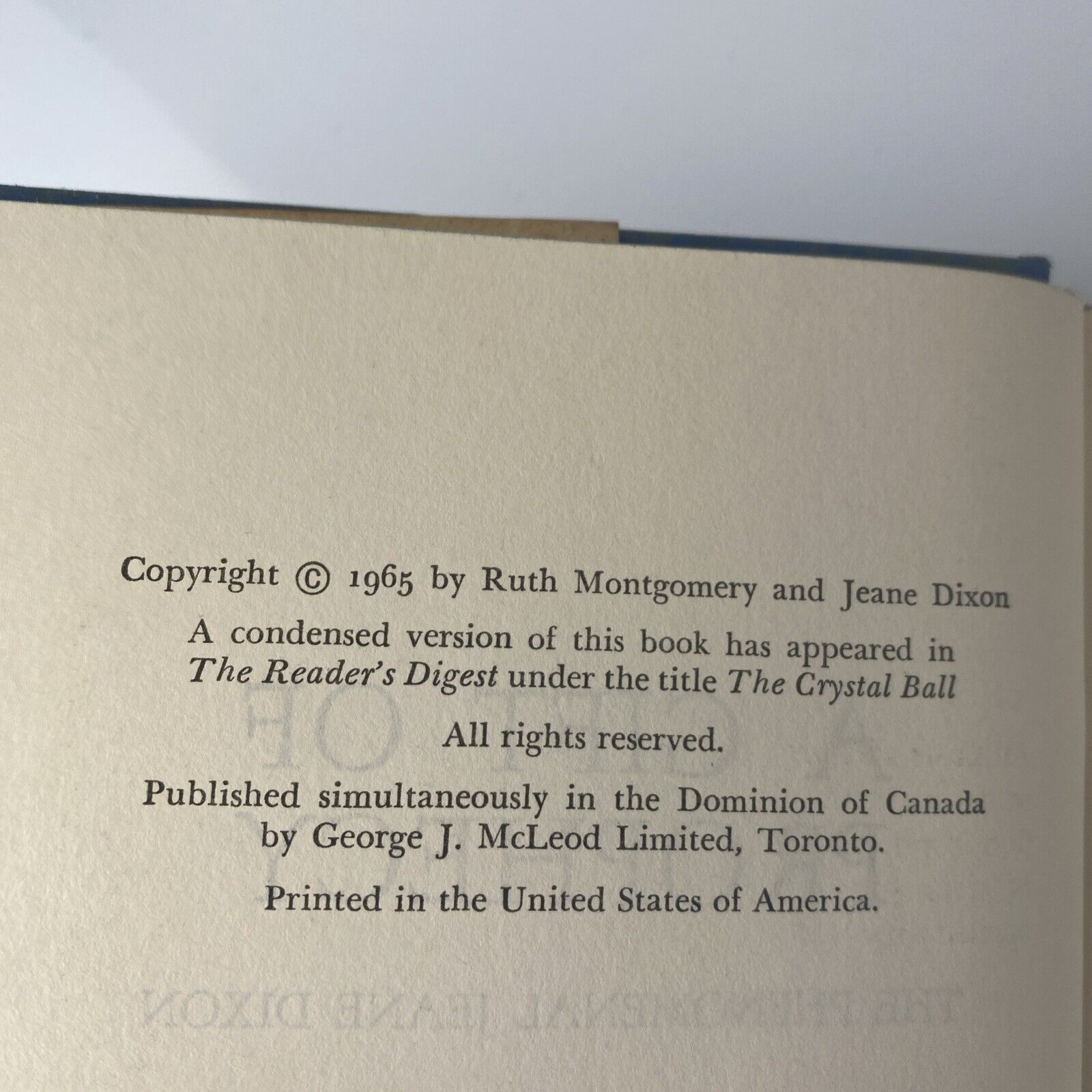 A Gift of Prophecy (Jeane Dixon) - Ruth Montgomery  1965 HC DJ Occult Psychic