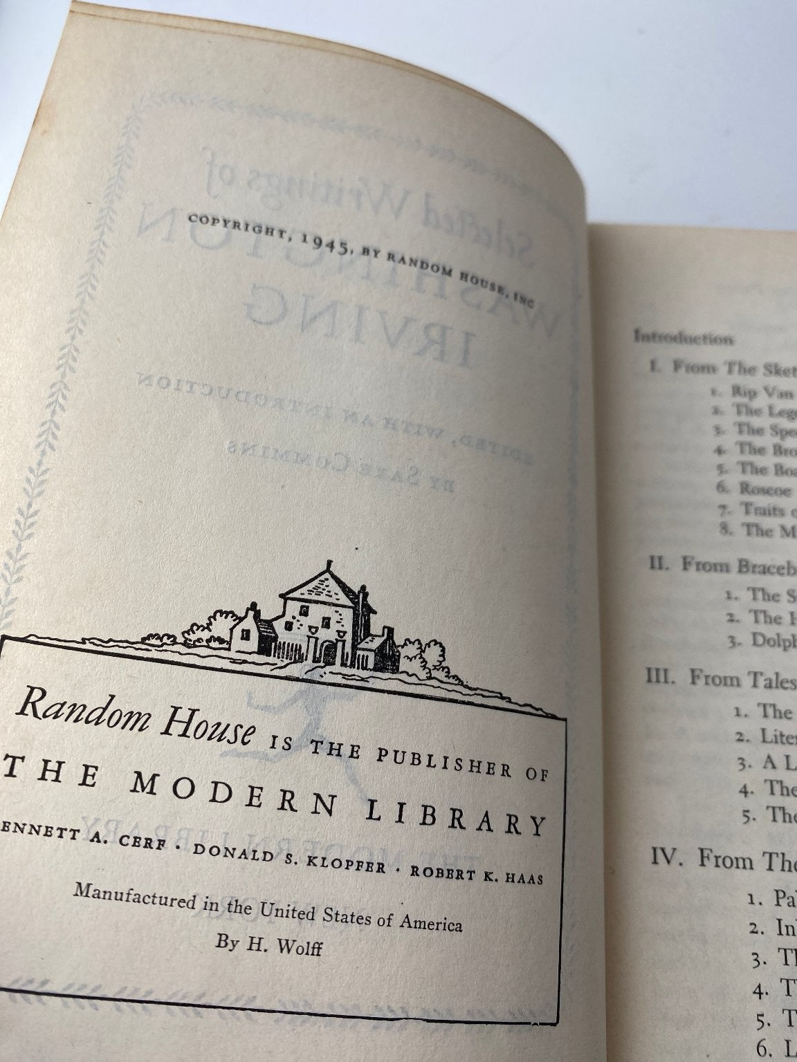 Selected Writings of Washington Irving Commins 1945 Modern Library Edition
