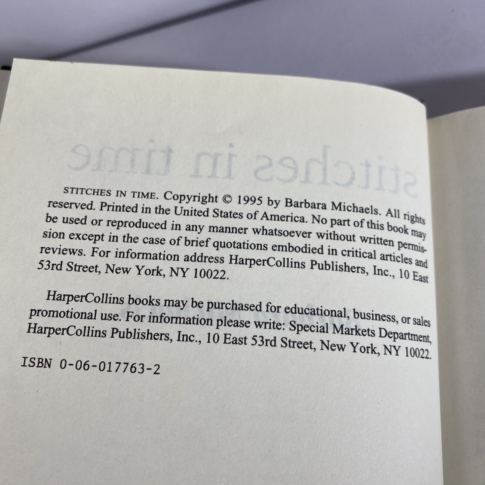 Stitches in Time - Hardcover By Michaels, Barbara - GOOD Book Club Edition