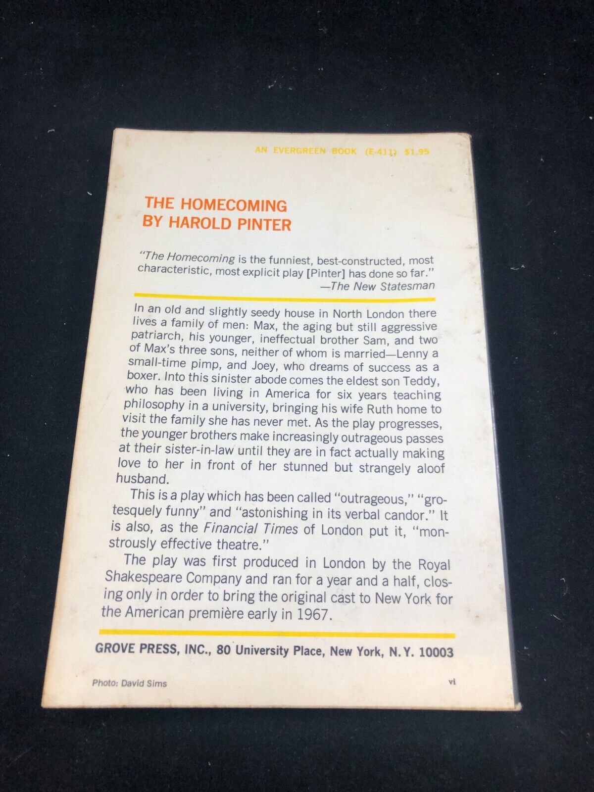 The Homecoming: A Play By Harold Pinter paperback 6th print