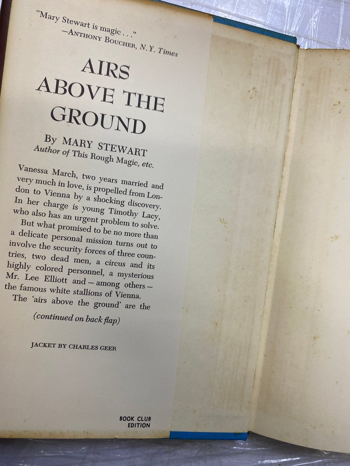 Airs Above the Ground Mary Stewart 1965 Book Club Edition Mystery