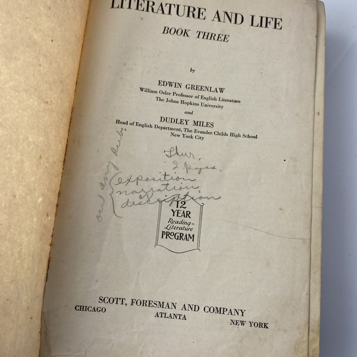 Literature and Life Book 3 - Special Edition by Greenlaw-Miles (HC, 1929)