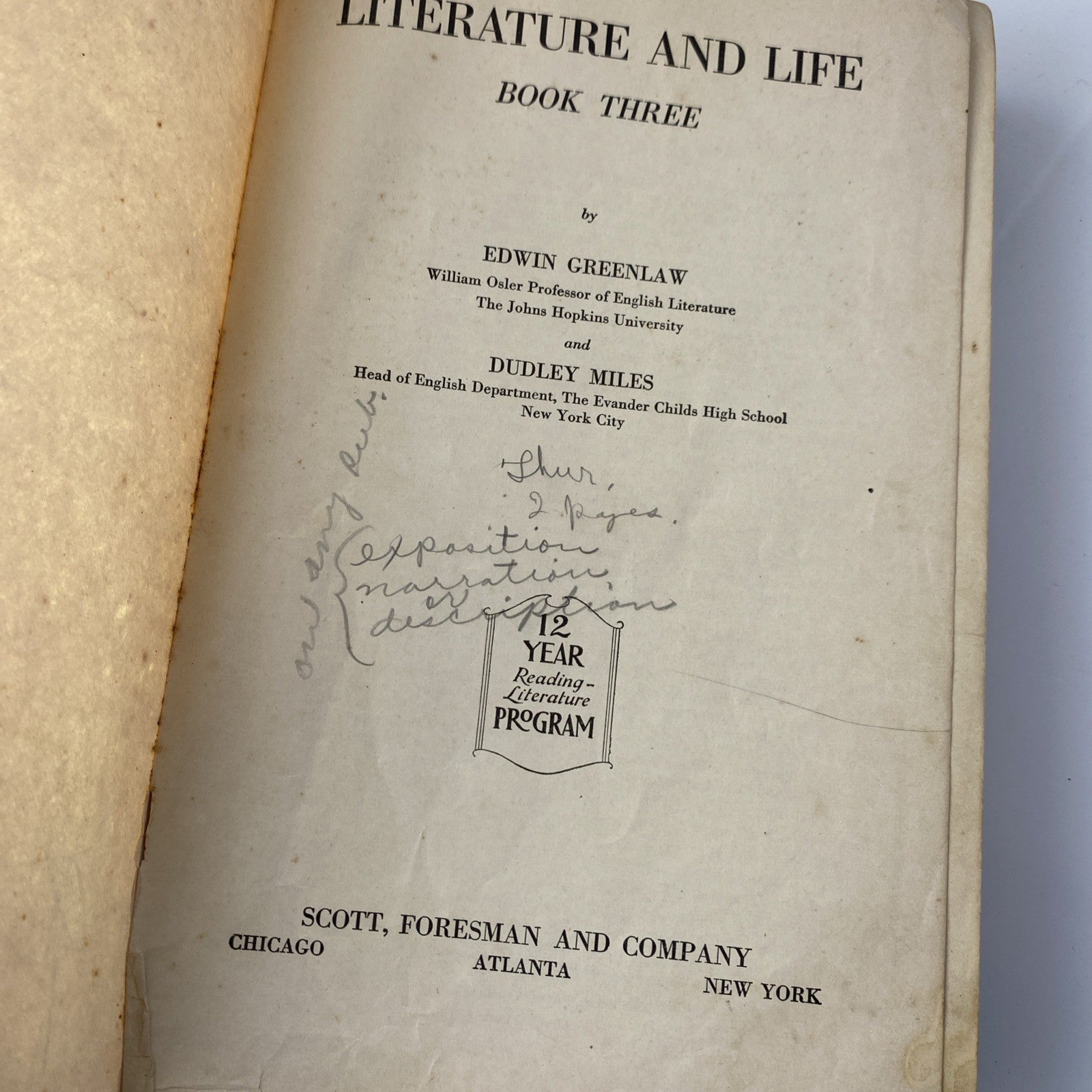 Literature and Life Book 3 - Special Edition by Greenlaw-Miles (HC, 1929)