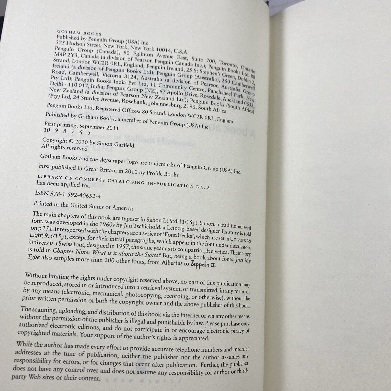 Just My Type: A Book about Fonts by Garfield, Simon Hardcovery Typography Book