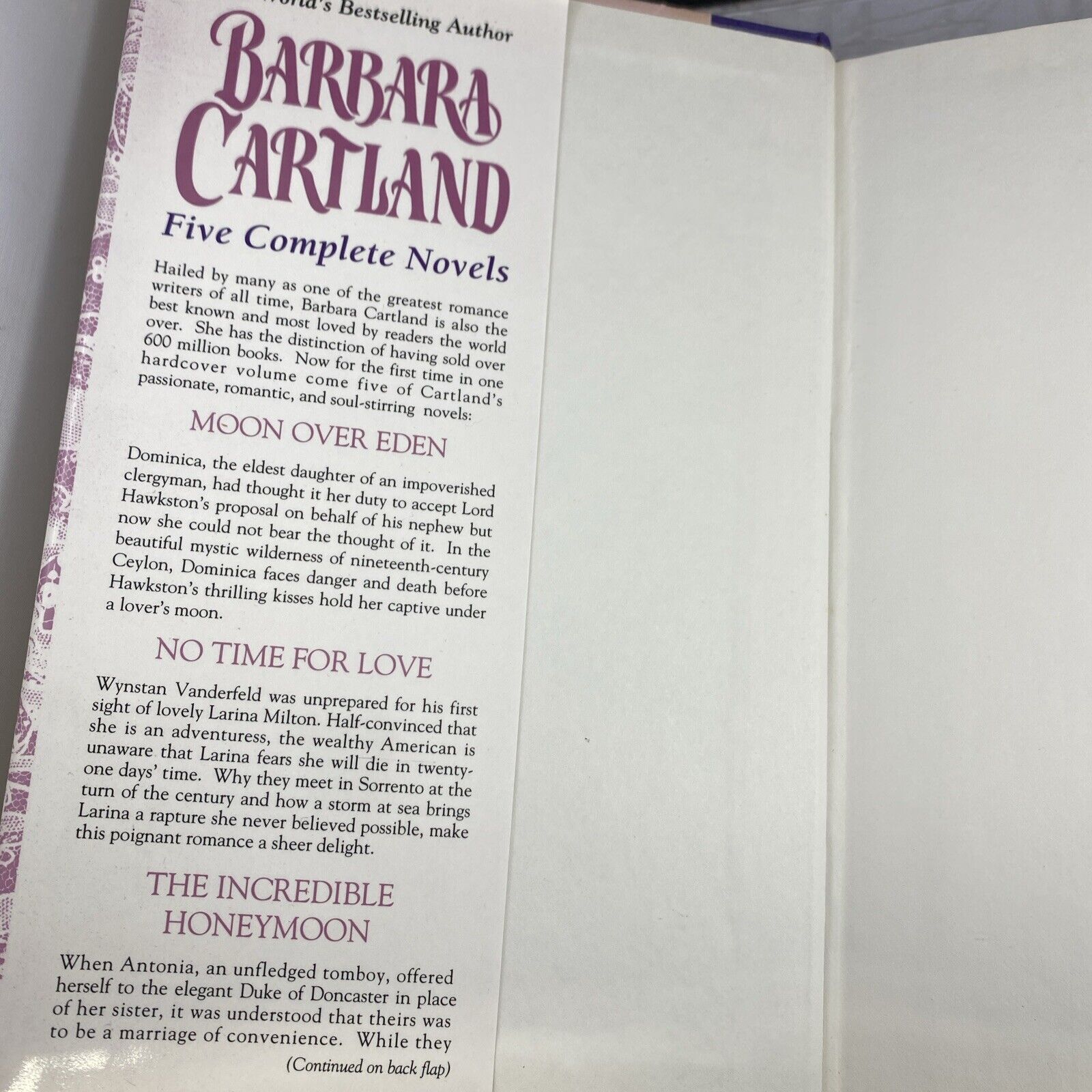 Barbara Cartland : Five Complete Novels (Moon over Eden, No Time for Love - GOOD