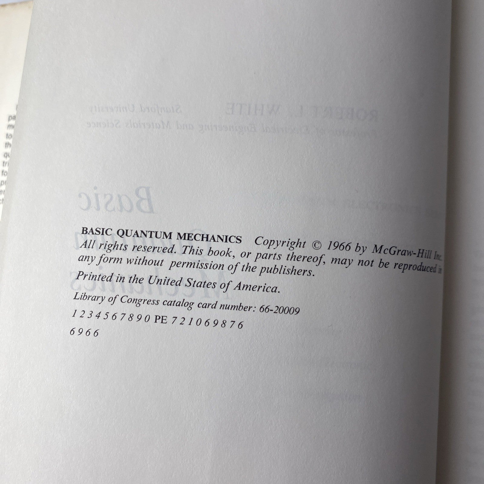Basic Quantum Mechanics by Robert White 1966 Hardcover Book 