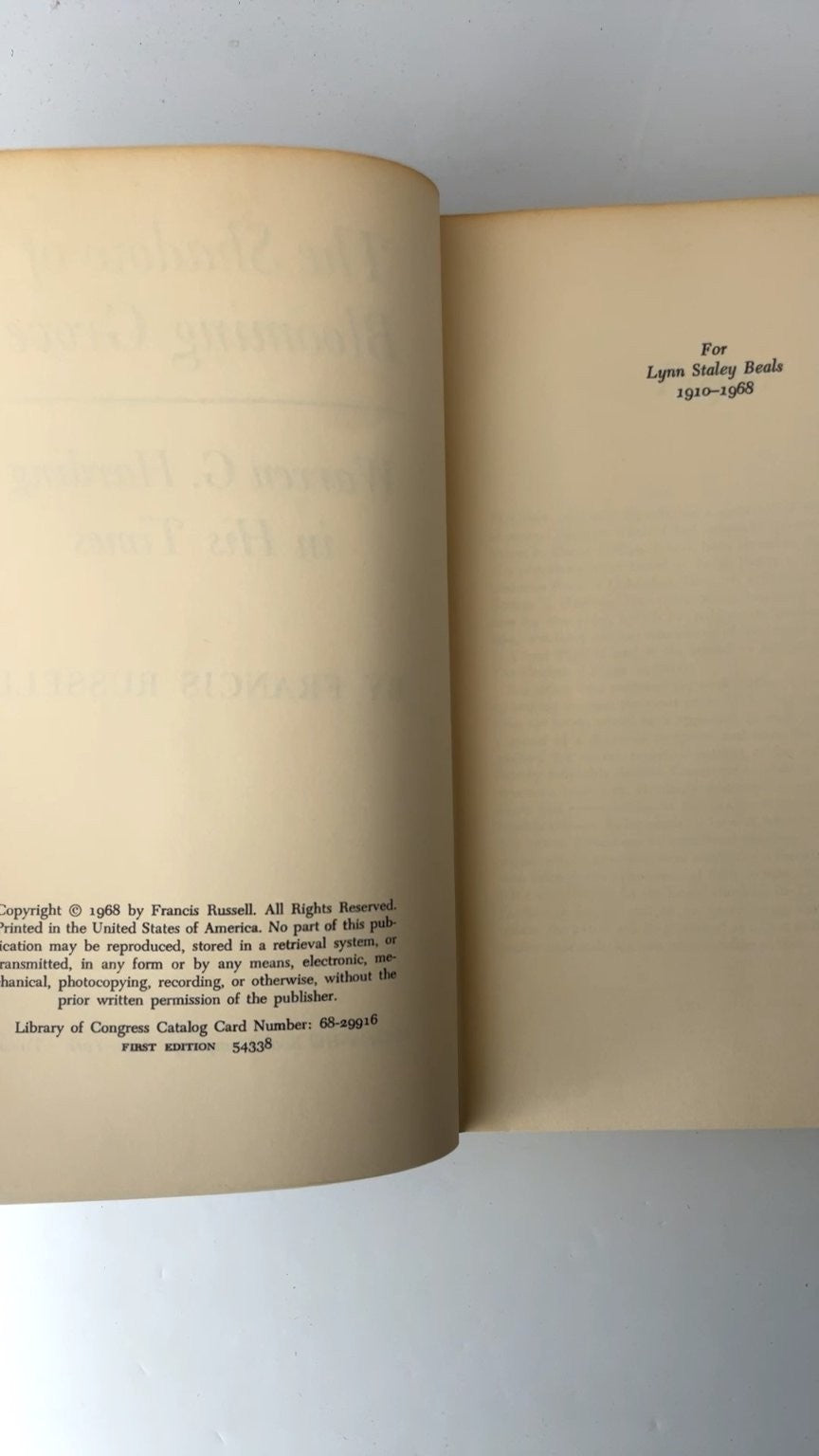 The Shadow of Blooming Grove Warren G. Harding in His Times First Edition 1968