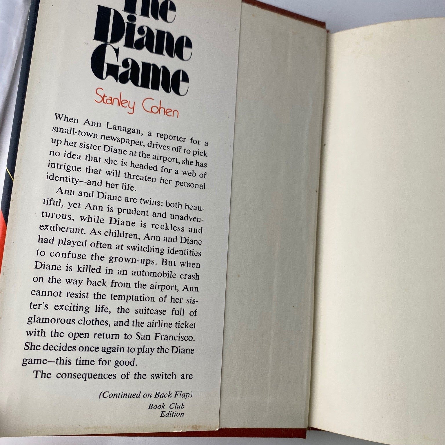 Vintage Novel The Diane Game Stanley Cohen 1973 First Edition Stein and Day