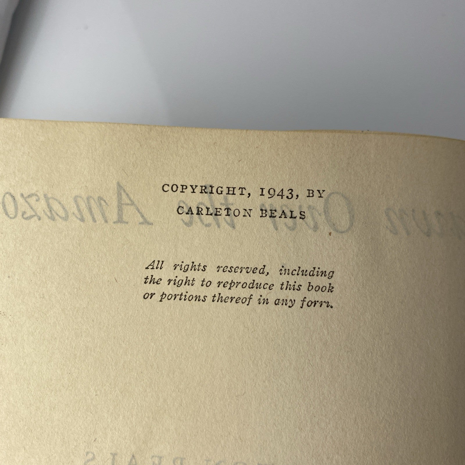 Rare Vintage Novel Down Over the Amazon by Carleton Beals 1943 Book Club Ed