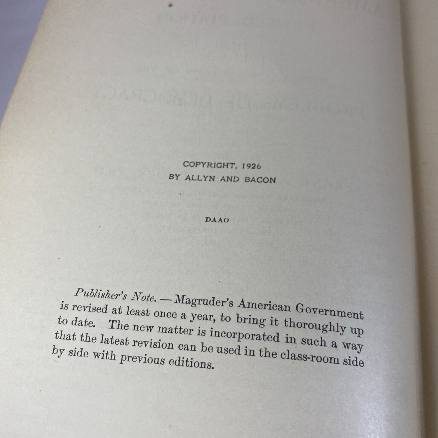 American Government, Revised Edition by Frank A. Magruder - 1926 HC Textbook