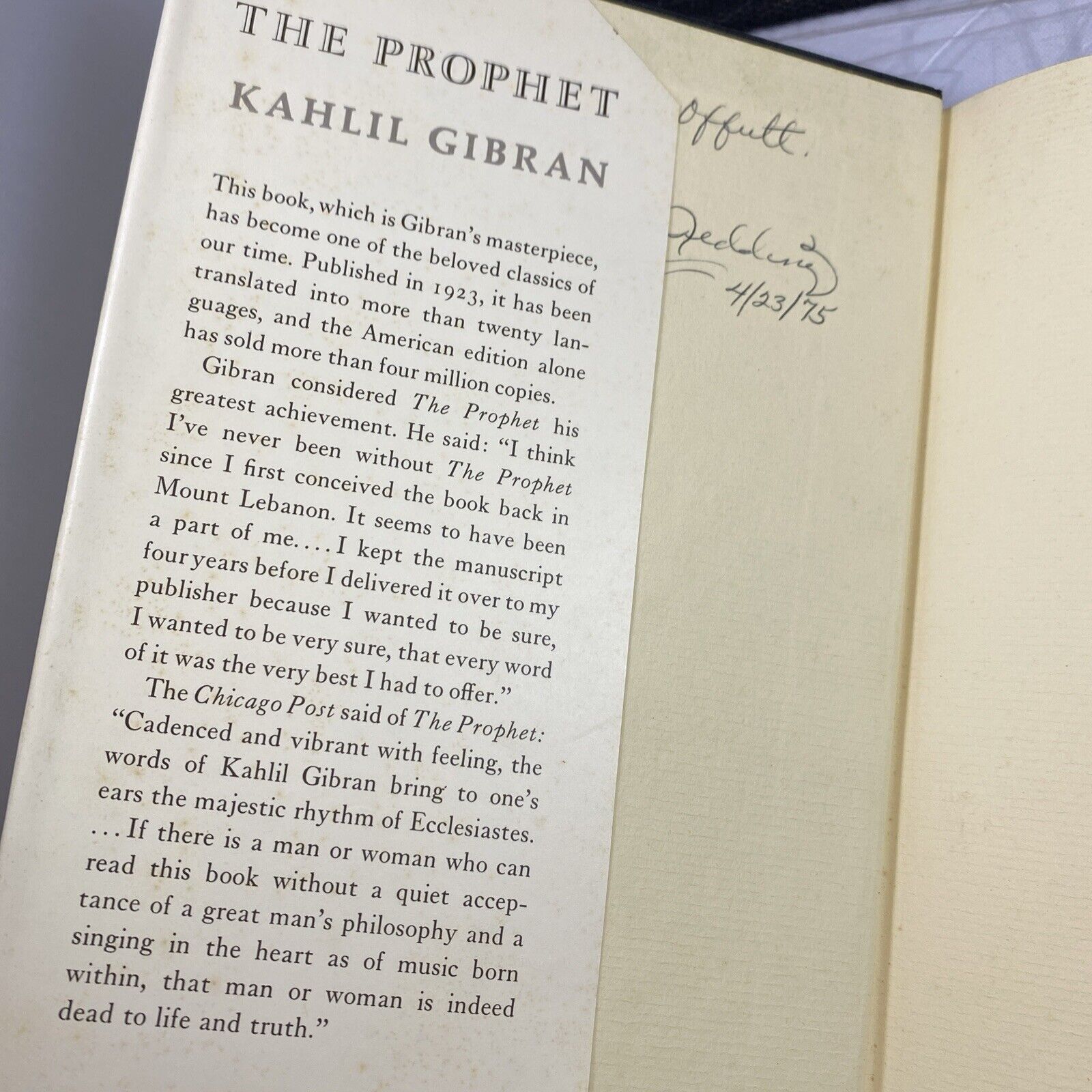 The Prophet [A Borzoi Book] , Kahlil Gibran 1973 Edition Good Book