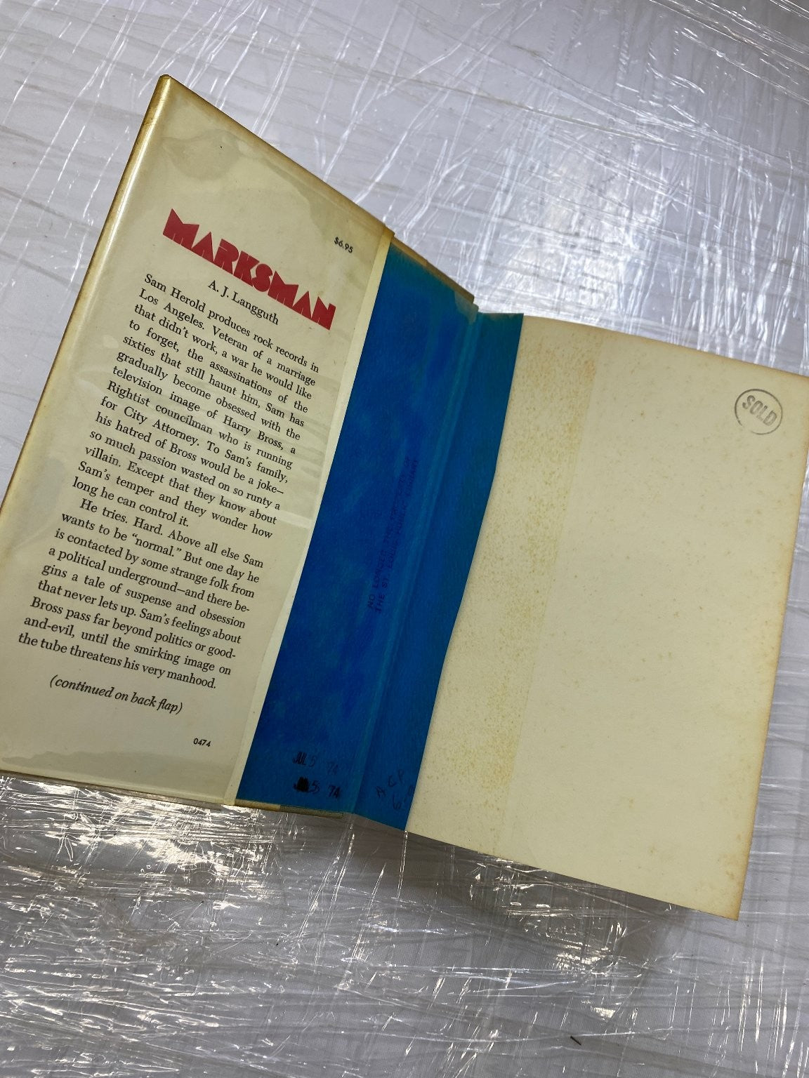 Marksman A.J. Langguth 1974 First Edition Political Suspense Harper & Row