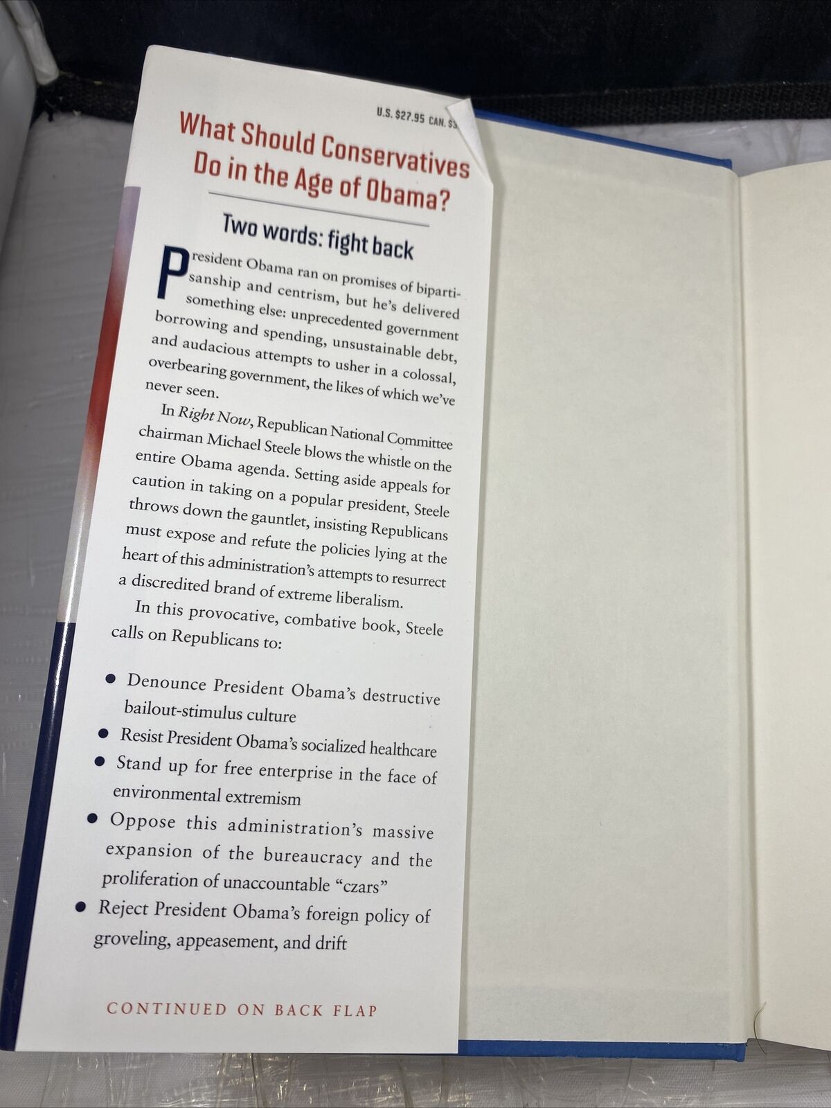 Right Now 12 Step Program Defeat Obama Agenda Michael Steele 2010 HC SIGNED