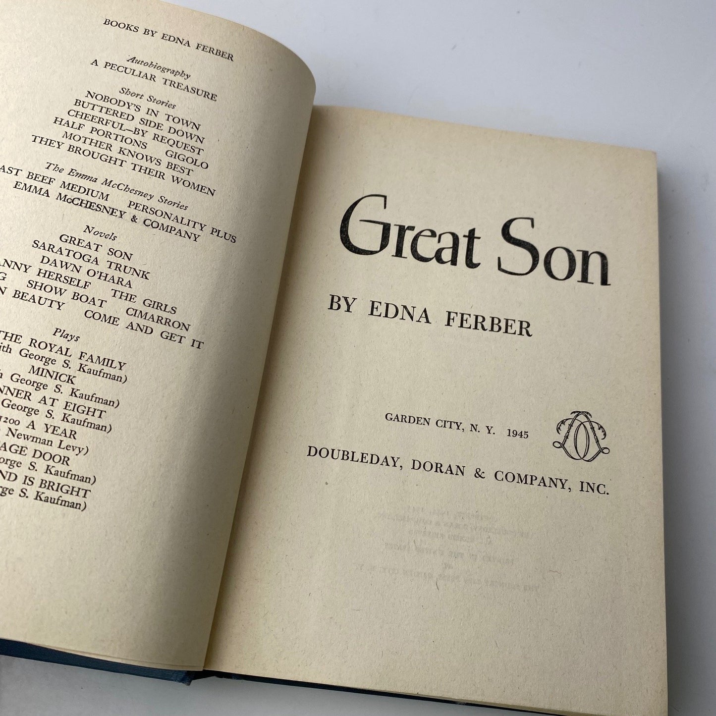 Great Son Edna Ferber 1945 First Edition Doubleday Doran Novel